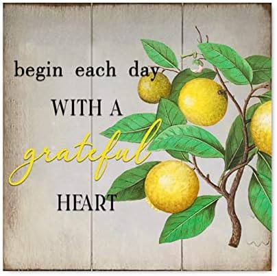 Дървени Табели Evans1nism Започвайте Всеки ден с Благодарни сърца Дървена Табела Лимонов Декор на стените в стил