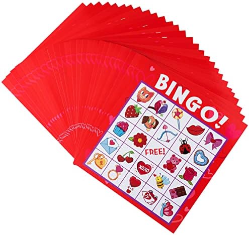 JOYIN Комплект за игра на бинго в Деня на Свети Валентин в 28 Играчи, Карти за игра на бинго (5 х 5) за детски Партита,