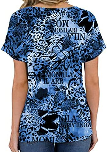 Дамски блузи свободно намаляване с кръгло деколте, лека тениска с принтом пеперуди, класически върховете Henley с къс ръкав