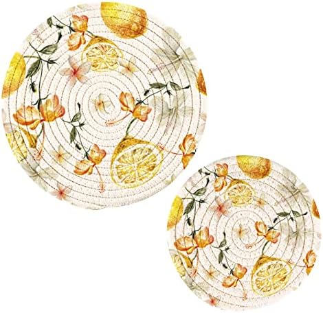Подложки за горещи ястия с тропически цветя и Лимони, кухненски ръкавици, Комплект от 2 теми, Подложки за горещи ястия