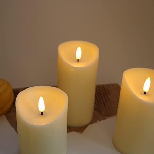 Набор от Беспламенных Свещи Evojaune от 3 Пластмасови Свещи цвят мат Слонова кост, Дистанционно управление Таймер за