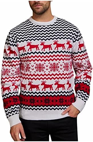 DuDubaby Мъжки Модерен Коледен Пуловер Топ Топъл Пуловер С кръгло деколте и Дълъг Ръкав Пуловер