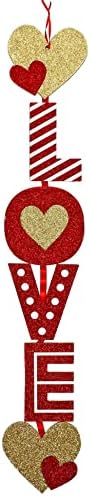 Декоративен Блестящ Окачен Знак за Ден на Свети Валентин - Висящ Стенен Декор (Златни Сърца и любов)