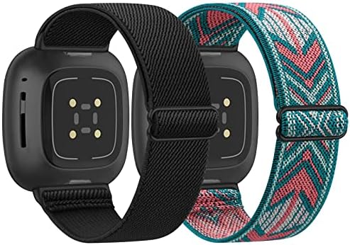 2 Опаковки Еластични мрежести ленти, Съвместими с Fitbit Versa 3 /Fitbit Sense Women, Регулируема Еластична Дишаща Спортен