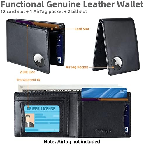 Arcmogo AirTag Wallet за мъже - ултра-тънък портфейл от естествена кожа с притежателя на Airtag, RFID-Блокиране на Портфейл