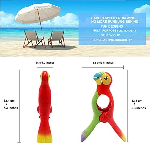 Kirmoo Скоби за плажни кърпи за плажни столове Cruise Parrot 6 бр. Държач за кърпи За маса пътуване Забавни Гигантски клечки