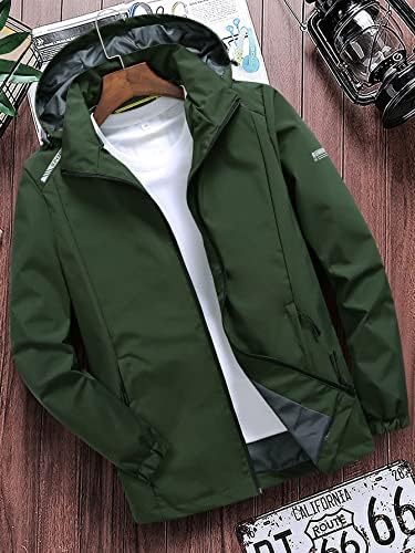 Якета за мъже, Мъжки сака, Мъжко яке с качулка с цип с писмото принтом, без тениски (Цвят: армейски зелен, Размер: X-Small)