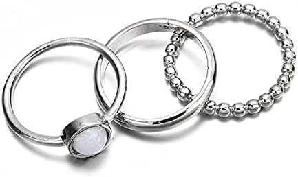 Пръстен с Опалом От Сребро, Комплект пръстени за стайлинг, 3 БР., Сребърен Минималистичное Геометрично Пръстен Мъжки Пръстен