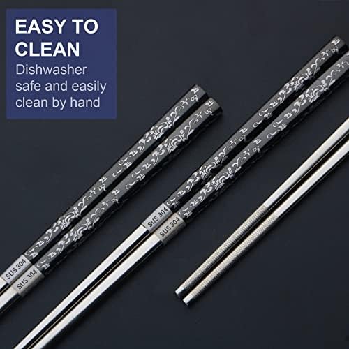 За многократна употреба пръчки, 3 чифта метални пръчки, пръчици за хранене от неръждаема стомана с титанов щанга с