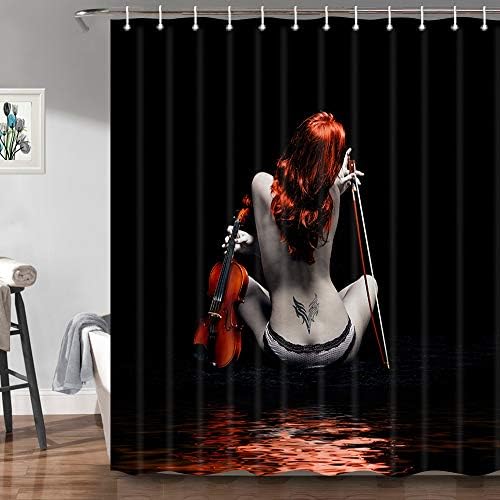 Модерен Секси Дамски душ Завеси за Баня, Красива Гола Татуированная Момичето с Цигулката от Черен Плат, Завеса за Душ, Модерна
