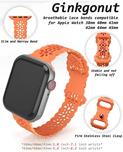 Дантелени силиконови въжета Ginkgonut, съвместими с каишка на Apple Watch 38 мм 40 мм 41 мм 42 мм 44 мм 45 мм на 49 мм, Тънък Женски спортен гривна iWatch с дупка за Apple Watch Ultra Серия SE 8 7 6 5 4
