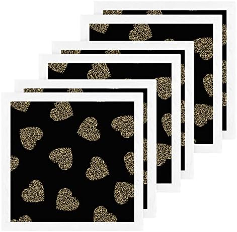 Комплект кърпички за миене на съдове ALAZA с Черни леопардовыми петна във формата на сърце - Опаковка от 6 Памучни Кърпички