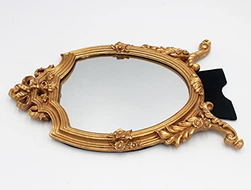 Eaoundm Декоративно Стенно Огледало в Рамка от Антични Златни Смола, Огледало за Грим, Настолни Огледала за Спални, Хол,