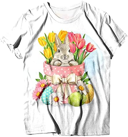 Дамски Тениски на Пасхалната Тема с Къс Ръкав, Сладки Тениски с Образа на Великденски Яйца и Зайчета, Ежедневни Блузи