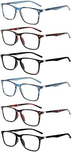 JOSCHOO 6 Опаковки Очила за четене, Блокер Синя светлина Компютърни Ридеры, Мъжки и Женски Очила за четене (6