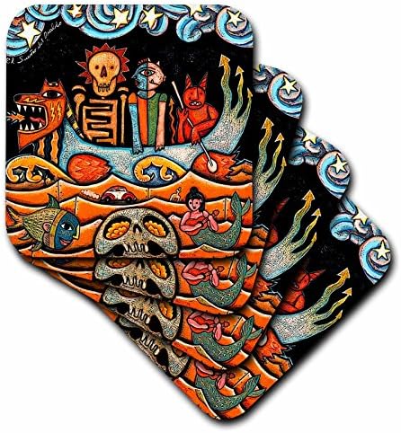 3dRose CST_21127_4 Мечта на Дявола Черепа на Народното Изкуство Мексикански Цветни Сюрреализъм Поставка за Керамични плочки,