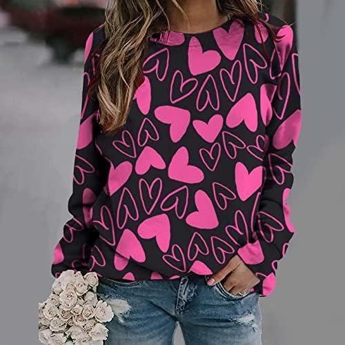 Fanteecy Върховете на Св. Валентин за Жени 2023, Тениска с образа на Привлекателен Сърце, Hoody с Кръгло деколте, Пуловер