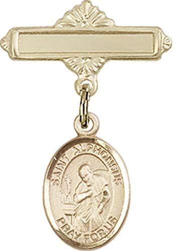 Детски икона Jewels Мания за талисман на Св. Алфонс и полирани игла за бейджа | Детски иконата със златен пълнеж