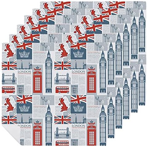 Тема на Великобритания и Лондон Множество Салфетка за хранене с принтом Британски хартата Плат Е подходящ за Сватби, Коктейли,