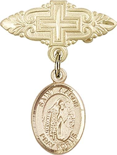 Детски икона Jewels Мания за талисман на Светия Аарон и игла за бейджа с Кръст | Детски иконата със златен пълнеж
