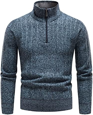 WOCACHI/ Мъжки Ежедневни Блузи-Пуловери Slim Fit, Възли Пуловери с Дълъг Ръкав, с цип Със Стоящ деколте и една