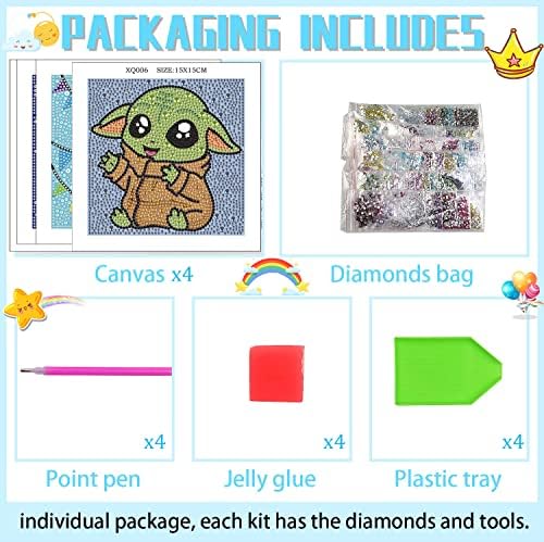 Комплекти за диамант живопис DAICHEL за деца - 4 опаковки, комплекти за диамант живопис САМ 5D с пълна дрелью