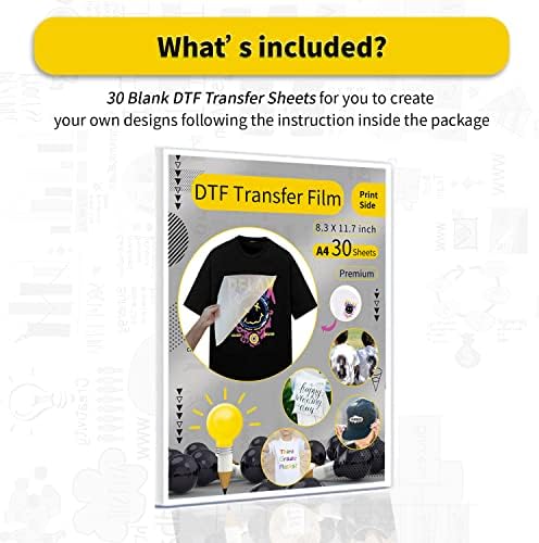 Филм за прехвърляне на DTF за сублимационных тъмни ризи - 30 Листа хартия за сублимация филм DTF формат А4 за тъмен