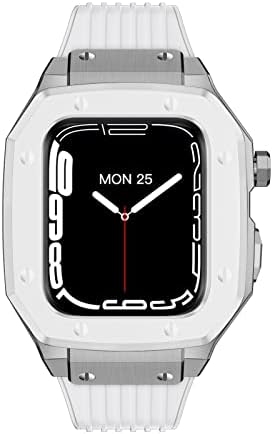 Калъф за часа от сплав CNHKAU Каишка за Apple Watch Series 8 7 6 5 4 SE 45 мм 42 мм 44 мм Модификация Метална рамка, Каишка за часовник в света на разговорния стил (Цвят: 10 мм Златна закоп