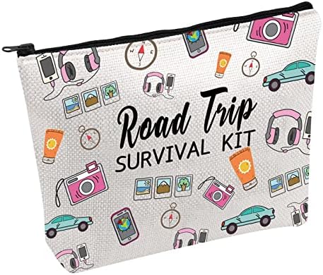 PWHAOO Чанта за грим за пътувания с приятели, Чанта за оцеляване в Пътната пътуване, Косметичка, Подарък за Фен на Приключения, Подарък за научни изследвания (Road trip B)
