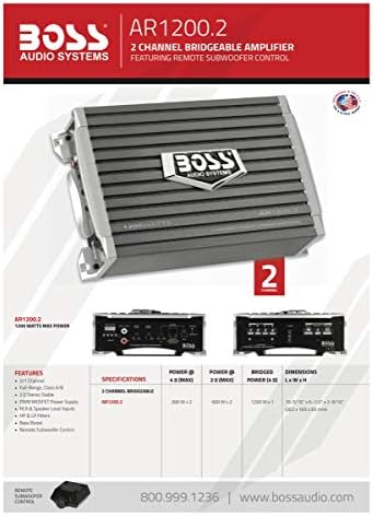 BOSS Audio Systems AR1200.2 2-канален усилвател - 1200 W, Пълен обхват, Клас AB, Стабилен 2-4 Ти, Задвижвани от Mosfet Мостово,
