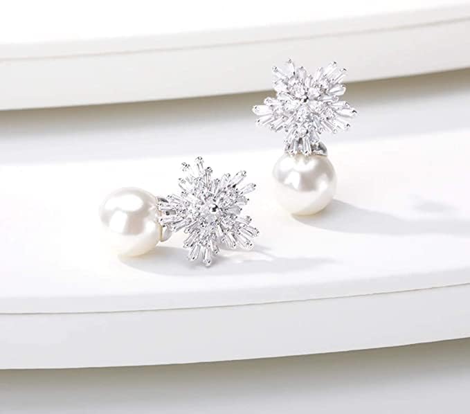 Сребърни Обеци с Цирконием и камък в стил Бели Перли - Soho Jewelry - Аксесоар за жените - Включва Подарък кутия