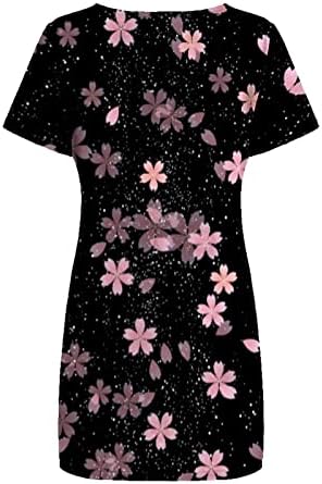 Дамски Ежедневни рокли 2023, Пролетното Модно Винтажное Мини-Рокля-Риза с Кръгло деколте и Къс Ръкав в Цветенце, Рокля-Туника
