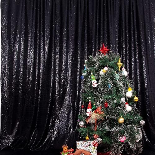 Poise3EHome 3 фута x 8 метра на Черен Фон С пайети Завеса, Лъскава Дебела Сатен Фонови Драперии С Пайети, Сериен Коледен