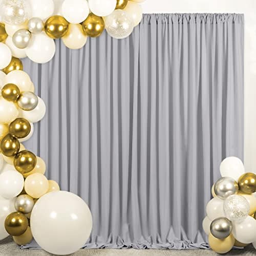 Грей сватбен фон, завеса, 10 фута x 8 фута, полиестер фон, завеси за булчински душ, украса за фотосесия на рожден