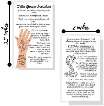 Карти с инструкции за грижа за татуировки | 50 опаковки | Двустранно Визитна картичка с размер 2 х 3.5 инча | Бяла с Мъжествен дизайн Татуированной ръце
