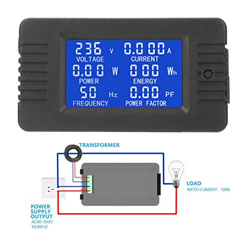 Цифров измерител на ac Walfront PZEM-022 AC 80-260 В 100A LCD дисплей Мултицет променлив ток, Напрежение, Сила на Тока,