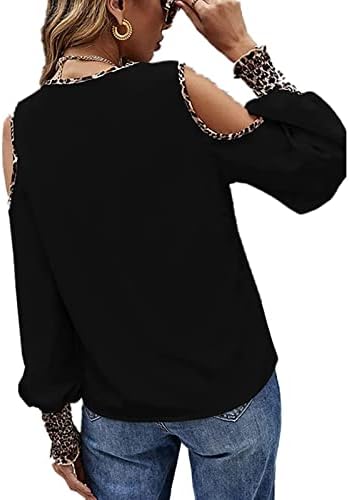 Пуловер в стил Мозайка с Леопардовым Принтом, Върхове 2023, Женска Риза с Копчета, с V-образно деколте и Открити Рамене,