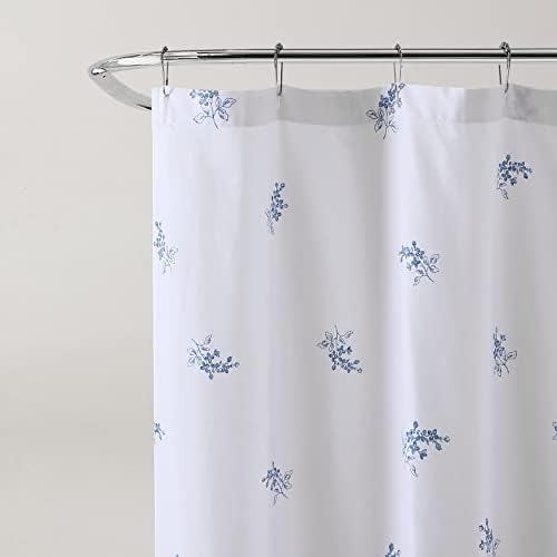 Laura Ashley Home - Завеса за душ, Стилен Декор за Баня с цип, на копчета, Елегантен Цветен Декор за дома (Flora Blue, 72 x 72)