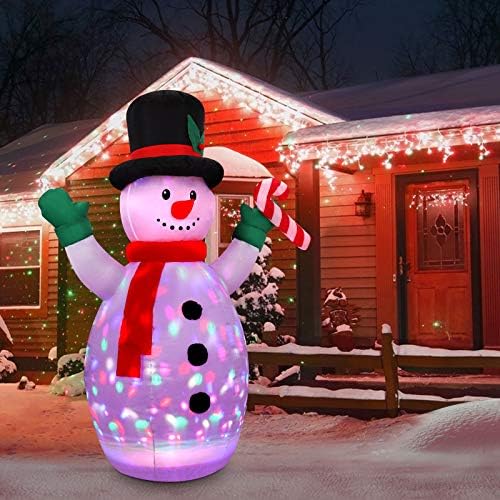 5-Крак Коледен Надуваем Снежен човек с Разноцветни Въртяща се Диско Осветление, Надуваеми Украшения за Снежен човек CONMIXC,