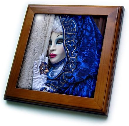 3dRose Италия, Венеция Едър план на жената в синьо карнавальном костюм, теракот в рамка, 6 x 6