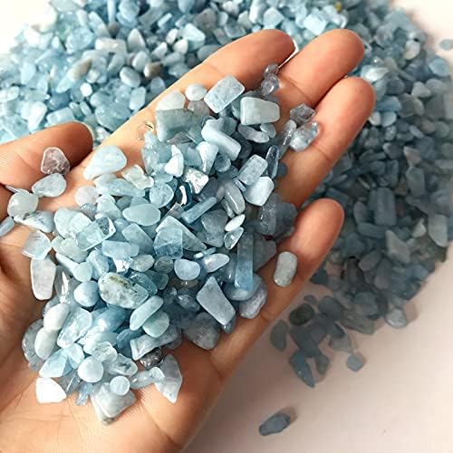 LAAALID XN216 50 г, 2 Размера Естествен Необработен Синята Аквамариновый crystal Мостри на Естествен Чакъл Кристали, Естествени камъни и минерали, Натурален (Размер: 5-7 мм)