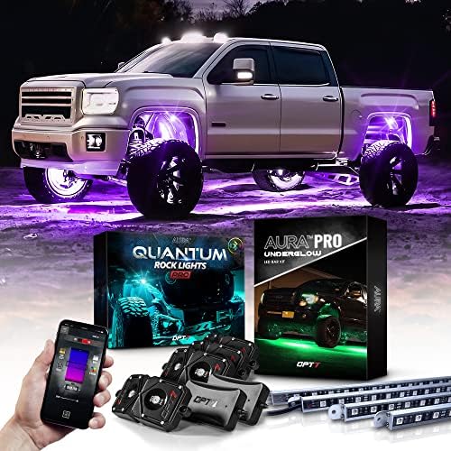 OPT7 Aura Pro, Led светлини Quantum Pro за лек камион, АВТОБУС, Комплект за външно осветление дъна на купето с приложение Bluetooth, Многоцветен режим на n, Синхронизация на звука, Сис