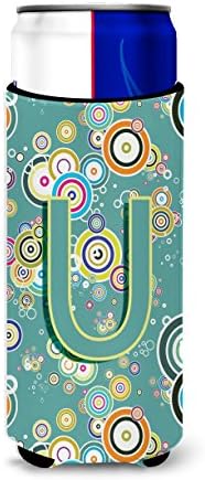 Carolin's Treasures CJ2015-UMUK Буквата U, Кръг, Начален азбука на цветовете тюркоаз, Ултра-Обнималка за тънки кутии, Обнималка