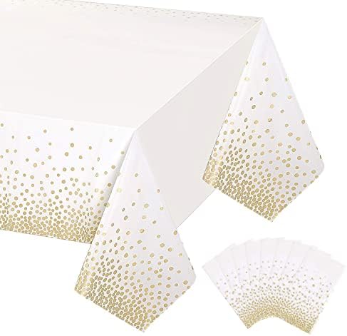 Gexolenu 4 Опаковки Черно-Злато за Еднократна употреба Пластмасови Покривки за Правоъгълни маси (54 x 108), за Еднократна Празнични Покривки за рожден Ден, Покривки за Деко