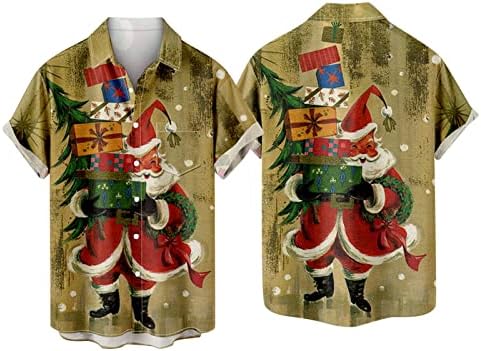 Мъжки Коледни Ризи с Копчета и Къс ръкав, Реколта Риза за Боулинг, Всекидневни Топ Regular Fit С Принтом на Дядо Коледа