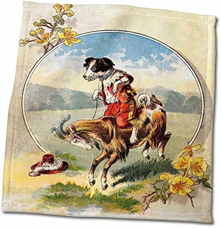 3D Розова Хумористичен викторианската картина с изображение на Куче, Езда на Козле.Јрд Кърпа за ръце/спорт, 15 x 22