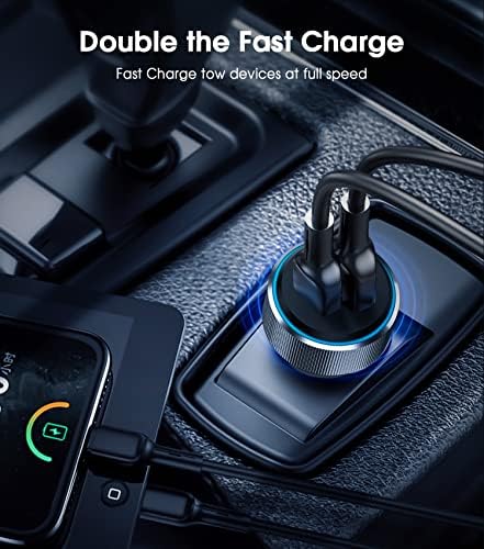 Зарядно за кола USB, C, зарядно за Кола за iPhone, зарядно за Кола с мощност 48 W, зарядно за Кола udaton Dual Port 3.0 Fast