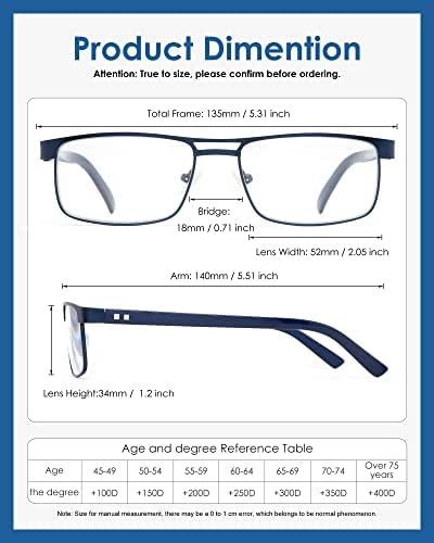 5 опаковки очила за четене за мъже, блокер синя светлина мъжки слънчеви очила за четене в метална рамка, правоъгълни очила с пружинным тръба на шарнирна връзка