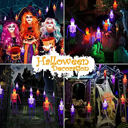 JXLEDAYY Светлини за Хелоуин с 40 бр. виртуален скелет, Работещи на батерии, с 2 Режима, Гирлянди за Хелоуин, 40, led, 20 метра, Оранжево и лилаво, Лампа за вътрешно декор за Хел?