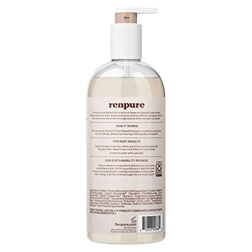 Шампоан Renpure с кокос и витамин е на растителна основа за овлажняване и възстановяване на косата - идеален за безжизнени